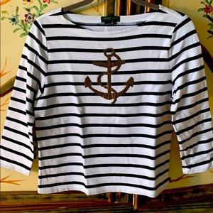 Lauren Jeans Company petite P/M beaded striped top